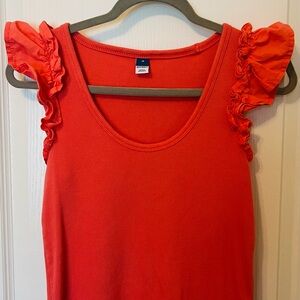 Old Navy Salmon Red Ruffled Cap Sleeve Tank Top